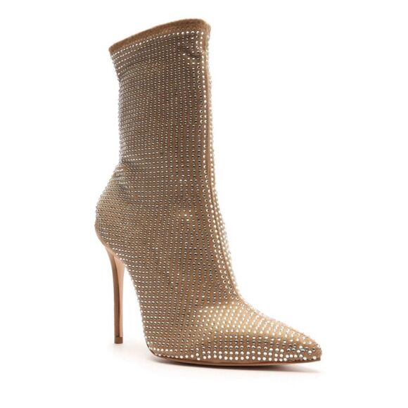 NEW Schutz Women's Sybil Suede & Rhinestone Beige Booties Size 5B- $175 - Picture 1 of 9
